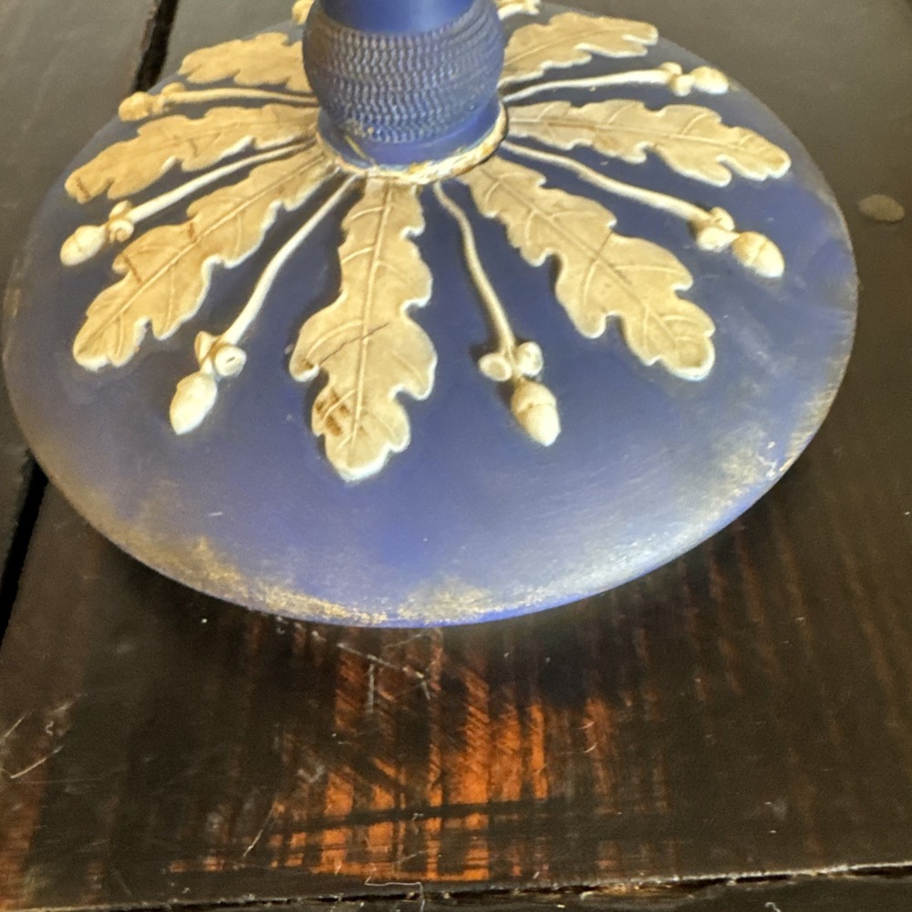 Wedgwood JASPERWARE Blue on Cream 7 1/2" Candy Jar w/Lid Acorn Finial SEE DESCRI - Picture 6 of 14
